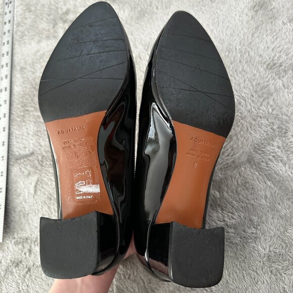 Aquatalia Phoebe Patent Leather Block Heel Pumps 8 Shoes Almond Toe Italy - Picture 5 of 6
